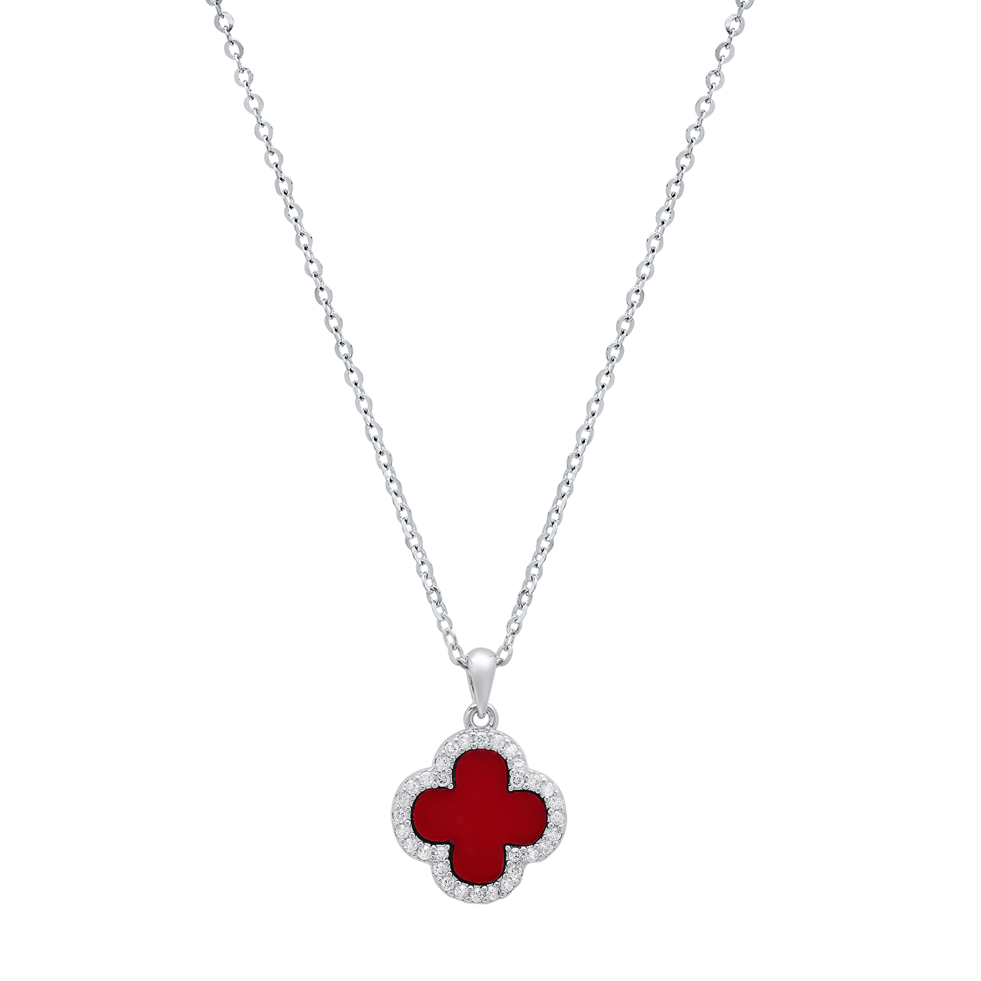 Red Clover, Moissanite Diamond Necklace - Gallery 4