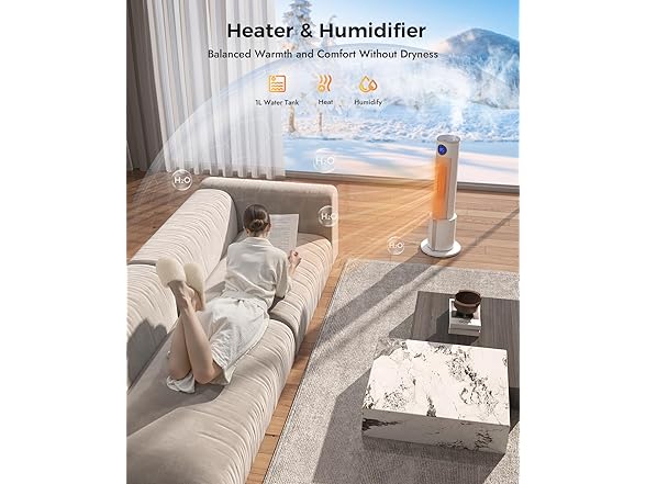 Oylus Space Heaters for Indoor Use - Portable Tower Heater with Humidifier, Remote, Adjustable Thermostat, 3 Heat Modes, Multiple Safety Protection, 12H Timer, Quiet Electric Heater for Bedroom (Open Box)