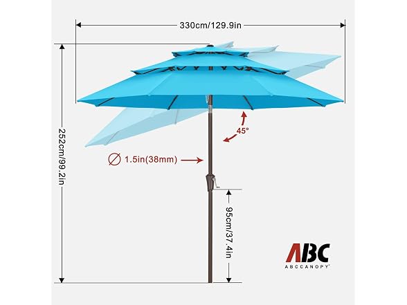 ABCCANOPY 3 Tiers Patio Umbrella 11ft Blue