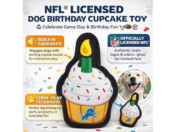 NFL Detroit Lions Pet Birthday Cupcake Squeak