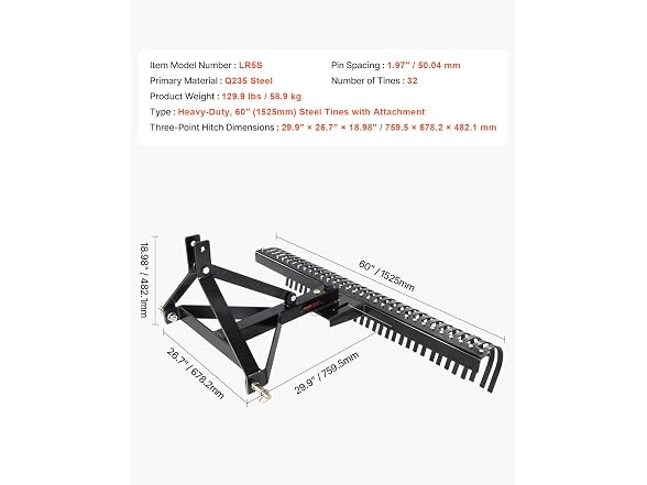 Pull-Behind Thatch Remover, 60" Width, Equipped