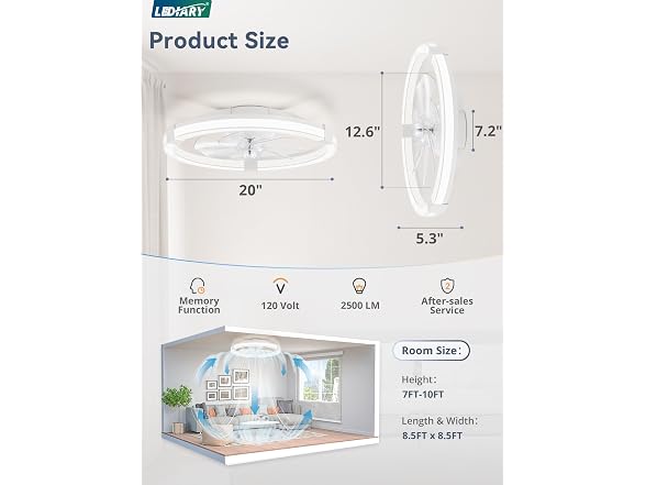 LEDIARY 20" Low Profile Ceiling Fan