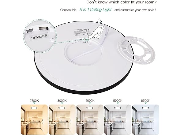 Brightever LED Flush Mount Ceiling Light, 24W 3200LM 5CCT