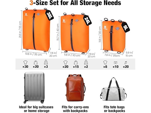 3 Pack Vacuum Bags for Travel