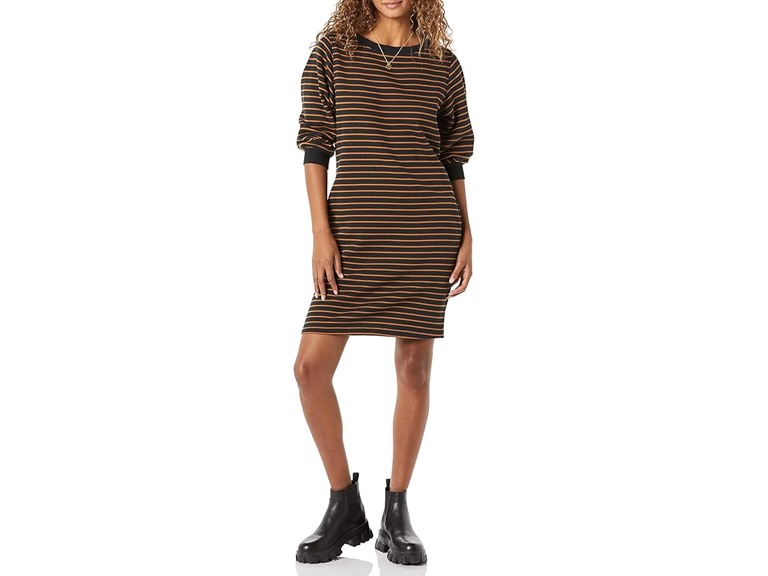 Amazon Essentials Womens Fleece Blouson Sleeve Boatneck Sweatshirt Dress