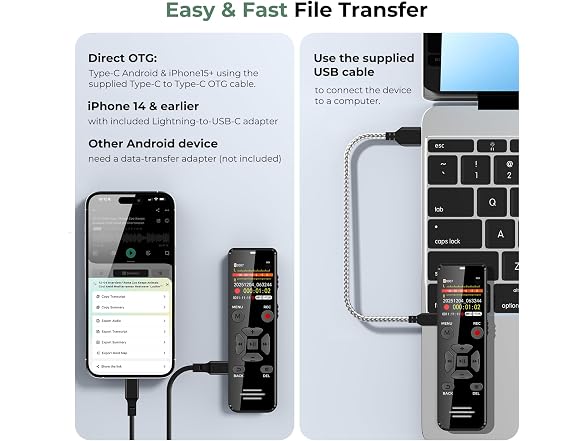 EVISTR Digital Voice Recorder 128GB AI