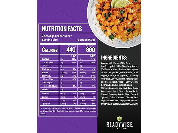 ReadyWise Thai Coconut Cashew Curry 1 Pouch