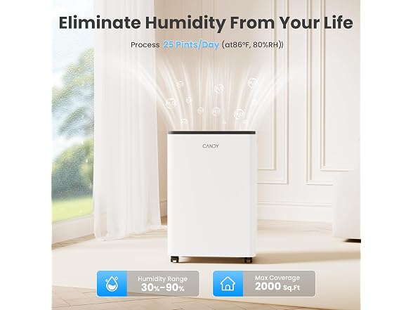 Candy 2000 Sq.Ft Dehumidifiers for Home, 34pt