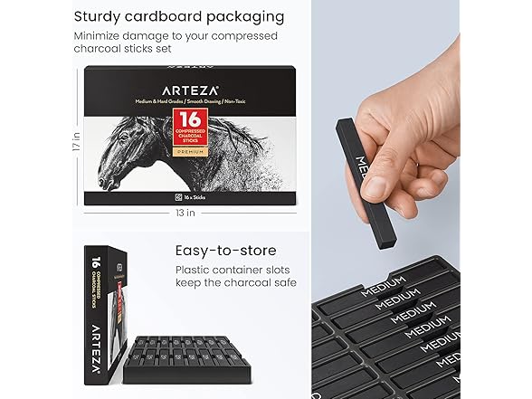 ARTEZA Compressed Charcoal Sticks Set