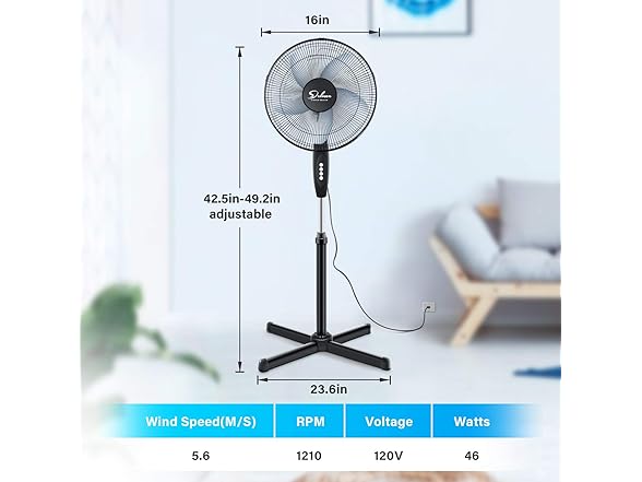 Simple Deluxe Adjustable 16" Stand Fan