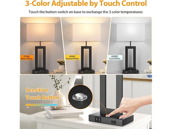 Kondras  22’’ Touch Control Bedside Nightstand Lamps