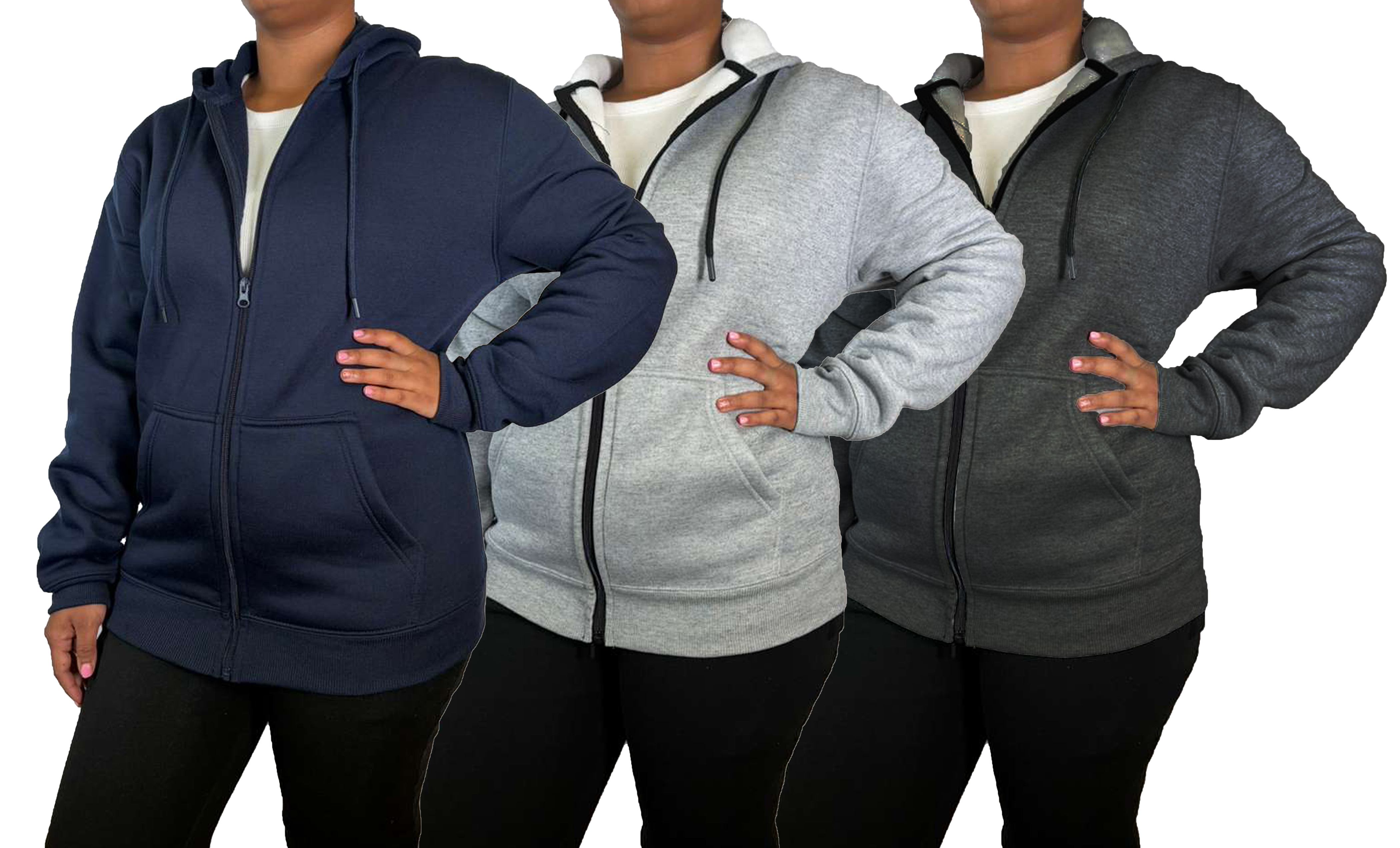 3Pk Womens Heavyweight Fleece-Lined Tech Zip Hoodie - Gallery 12