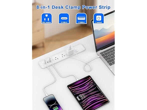 Double Side Power Strip w/ USB C Ports
