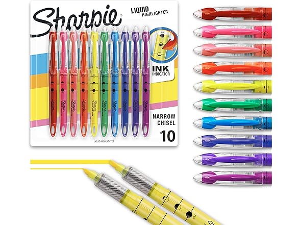Sharpie Liquid Highlighters Chisel Tip, 10 Count