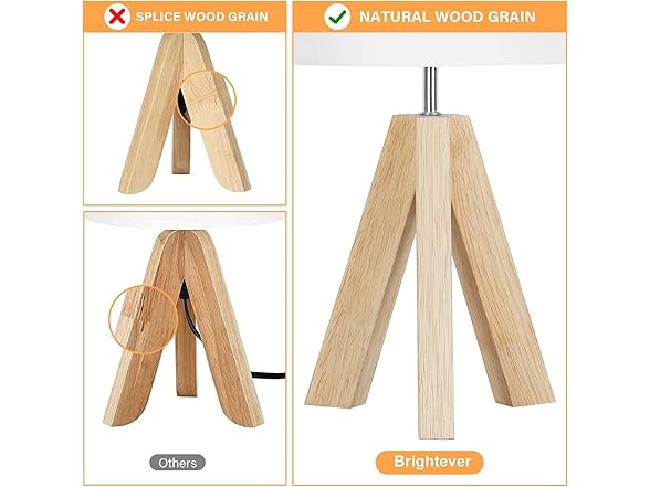 Brightever Small Wooden Tripod Table Lamp