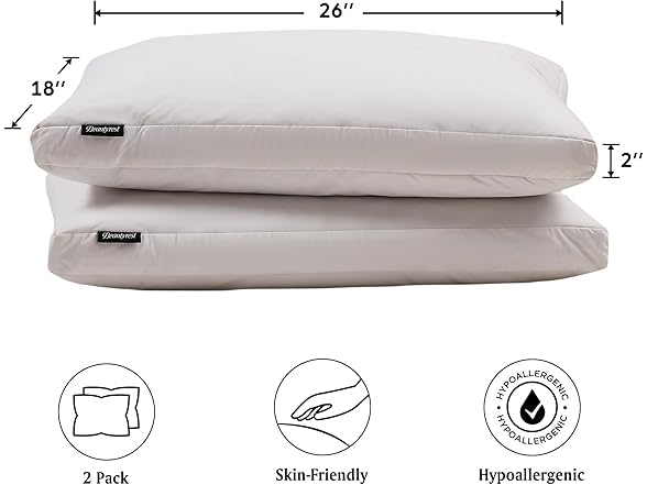 Beautyrest Microfiber Medium Firm Bed Pillows 2-Inch Gusset Feather Down Pillow-Jumbo Size(Set of 2 Pack) (Open Box)