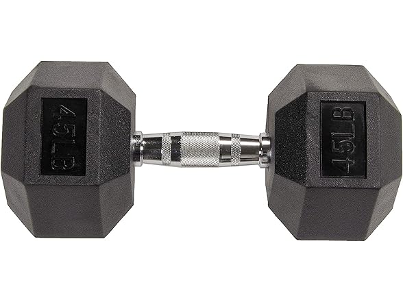 Fitvids Rubber Hex Dumbbell, 45LB Single