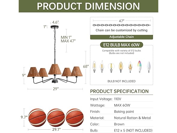 InterMaka 5-Light Rattan Chandelier