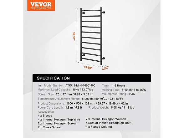 VEVOR 10 Bars Towel Warmer Rack, 120V