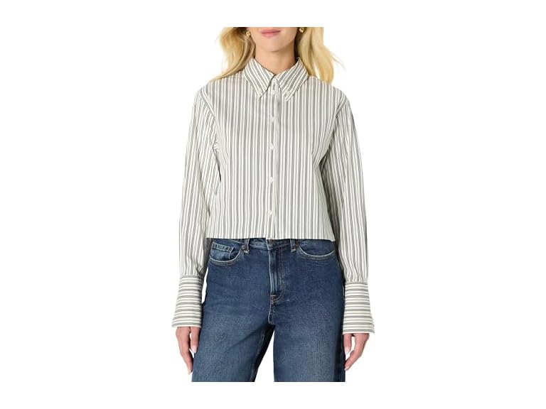 Amazon Essentials Women Oversized Cropped Shirt - Gallery 7