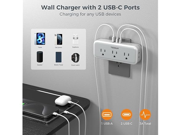 TESSAN Outlet Extender (5 Outlets, 3 USB)
