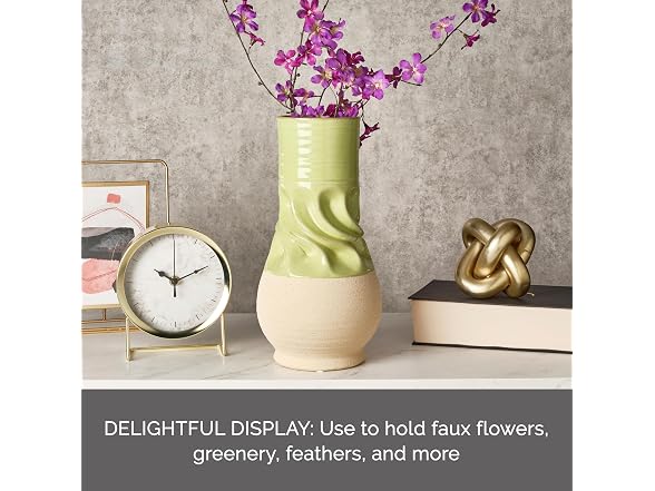 Elements Green and Cream Ceramic Vase 5.5x5.5x10.2"