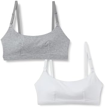 Amazon Essentials Women's Cotton Jersey Comfort Nursing Bra, Pack of 2, Grey Heather/White, Medium
