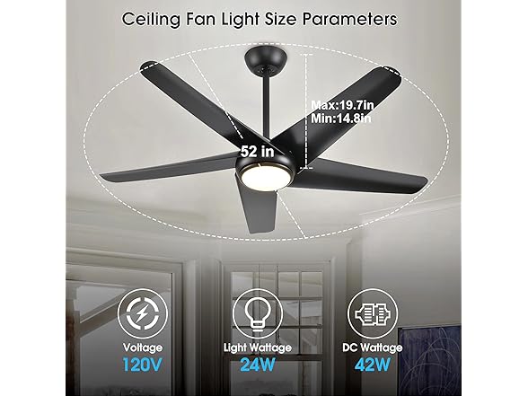 KINDLOV 52in 5-Blade Ceiling Fan with Light
