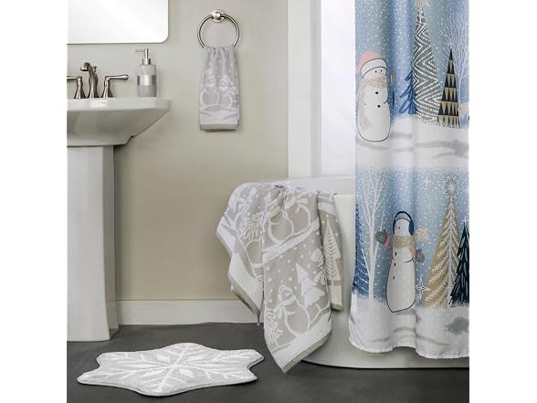 SKL Home Christmas/Winter Scenic Snowmen 100% Cotton Grey