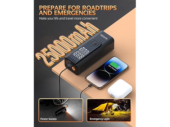 KUXISA Tire Inflator | 180PSI | 25000mAh