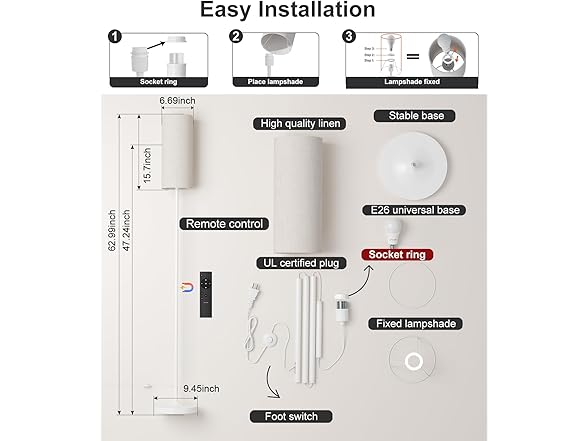 Luckystyle Dimmable White LED Floor Lamp
