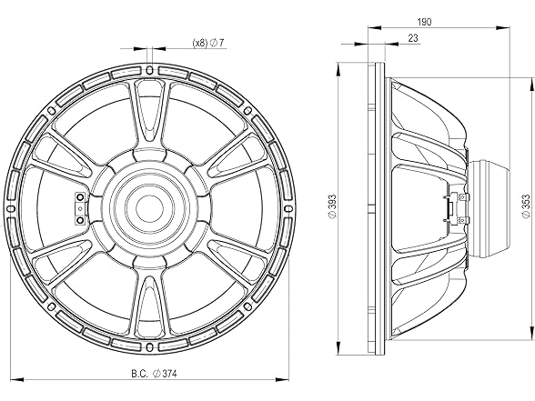 B&C Speakers 15BG76 15-inch Rubber Surround Subwoofer Woofer Cone