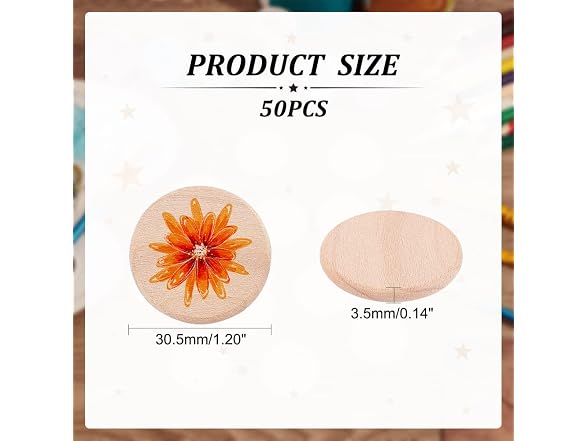 50Pcs 30.5mm Blank Natural Beech Wood