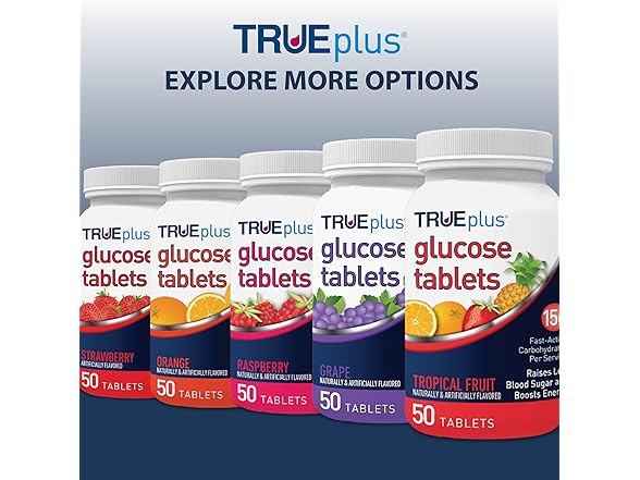 50Ct TRUEplus Glucose Tablets, Chewable, Raspberry