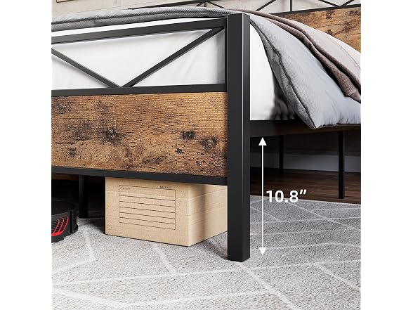 GAOMON Queen Metal Bed, Rustic Wood