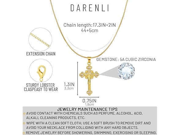 Darenli Cross Necklace Women 14K Gold Plated