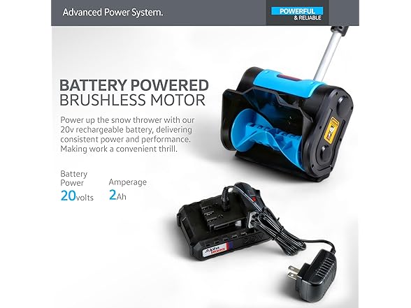 AlphaWorks Cordless Electric Snow Thrower - 20V 2Ah