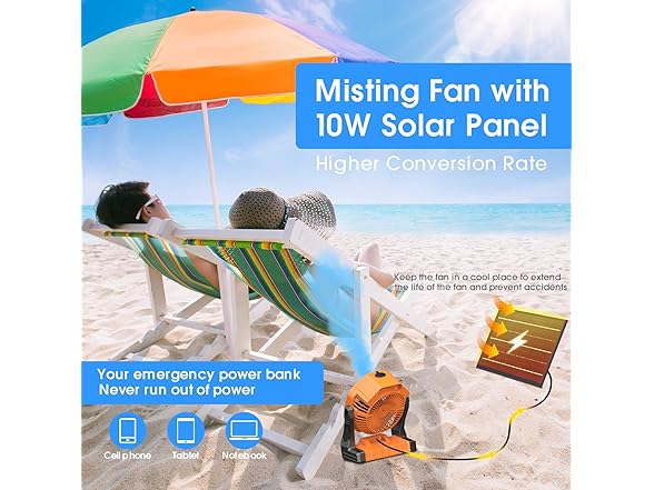 Ausic 10W Solar Fan with Mister