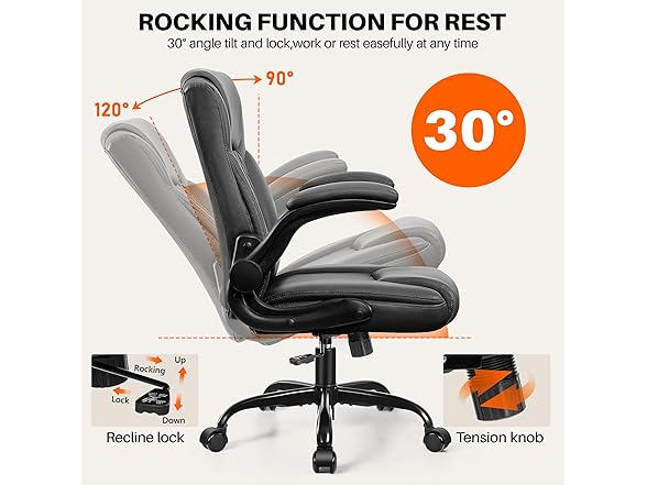 BestEra Leather Office Chair, Ergonomic Executive Desk Chair with Adjustable Armrests, 360° Swivel, High Back & Lumbar Support for Home Office (Black) (Open Box)
