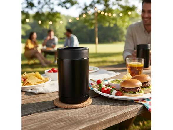 Double Wall Stainless Steel Can Cooler – 5 Inch, Black