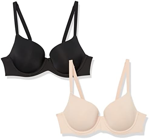 Amazon Essentials Women's Full Coverage Bra, Pack of 2, Black/Soft Petal, 40D