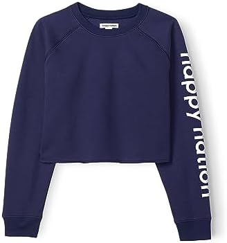 Happy Nation Fleece Crop Crewneck Sweatshirt, Classic Midnight, Large+