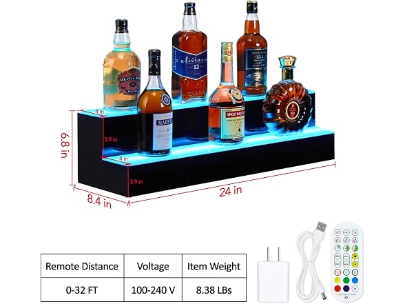 24'' LED Lighted Liquor Bottle Shelf, 2 Tier 