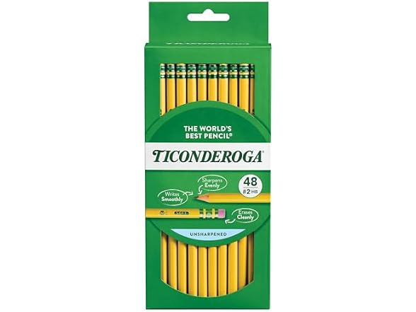 Ticonderoga Wood-Cased Pencils, #2 HB Soft, Yellow, 48 Ct