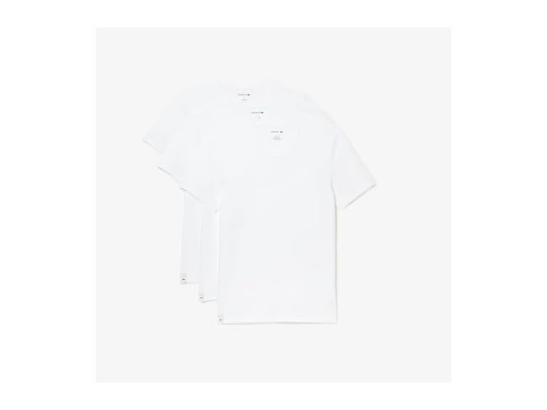 Lacoste Men's 100% Cotton Regular Fit V-Neck T-Shirt, 3-Pack, White, Medium