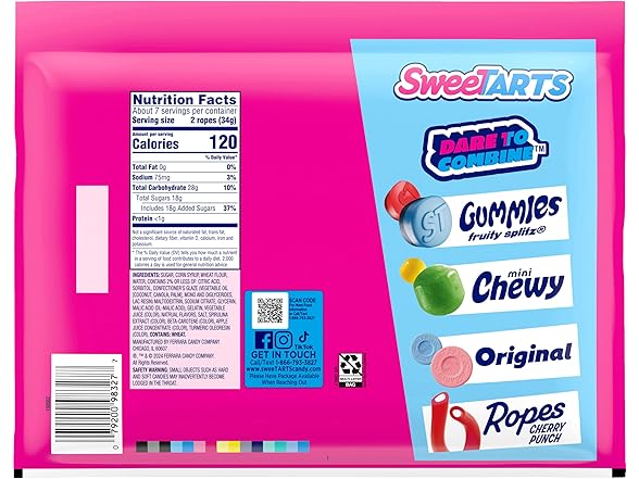 1PK SweeTARTS Ropes, Candy, Twisted Rainbow Punch