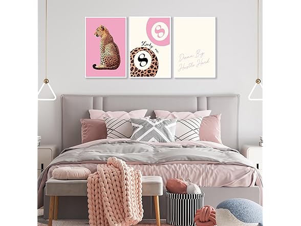 ECUASMR Pink Set of 3 Leopard Wall Art