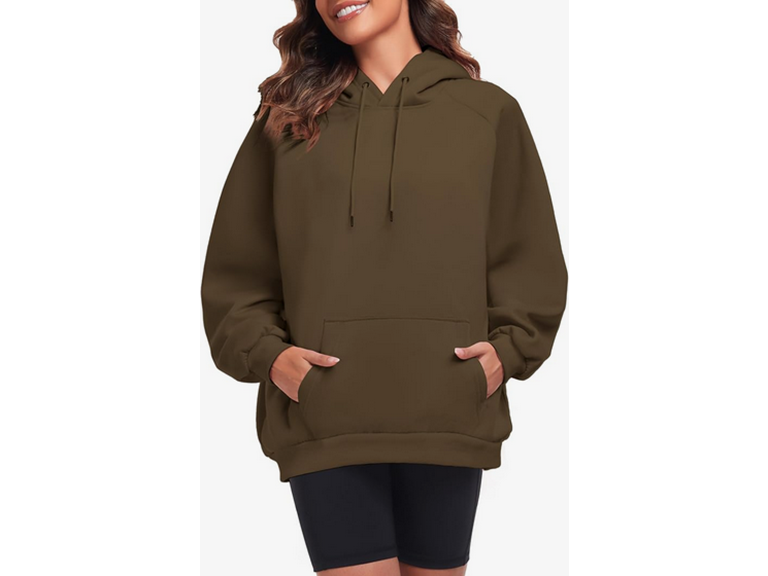 FKEEP Oversize Hoodies Women Fleece Crewneck Sweatshirt Casual Long Sleeve Pullover Tops with Pockets(Coffeegrey,Large)