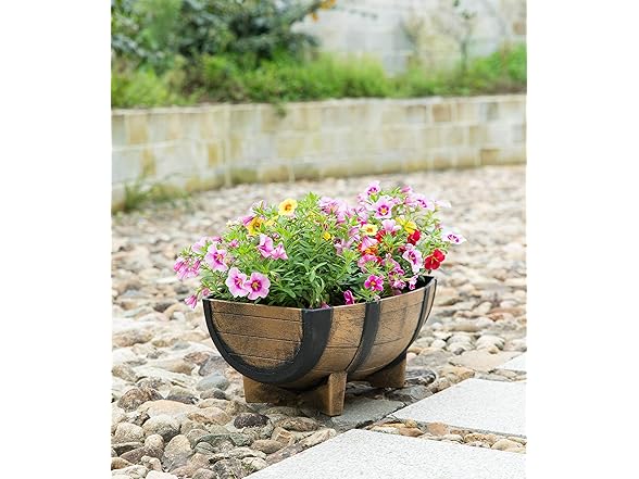 Gardenised 2-Piece Rectangular Half Barrel Flower Pots