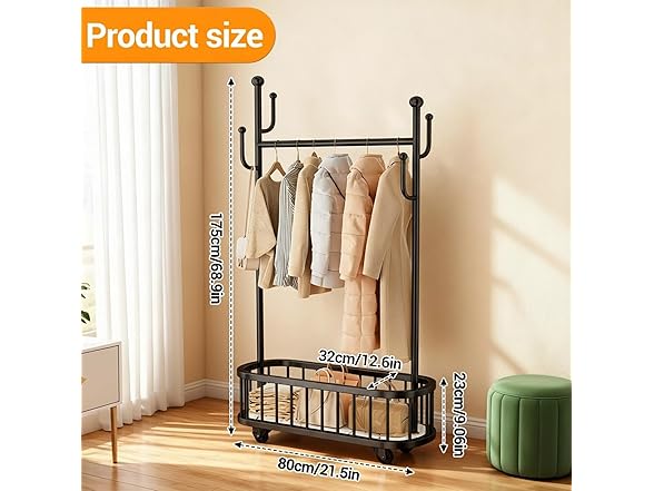 CuisinSmart Rolling Clothes Rack with Wheels Black